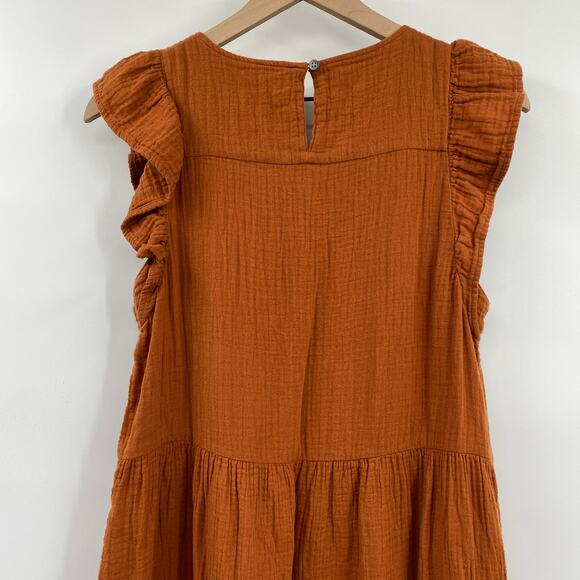 J Crew Tiered Smocked Cotton Gauze Mini Dress Flutter Sleeve Burnt Orange 6 - Picture 5 of 8